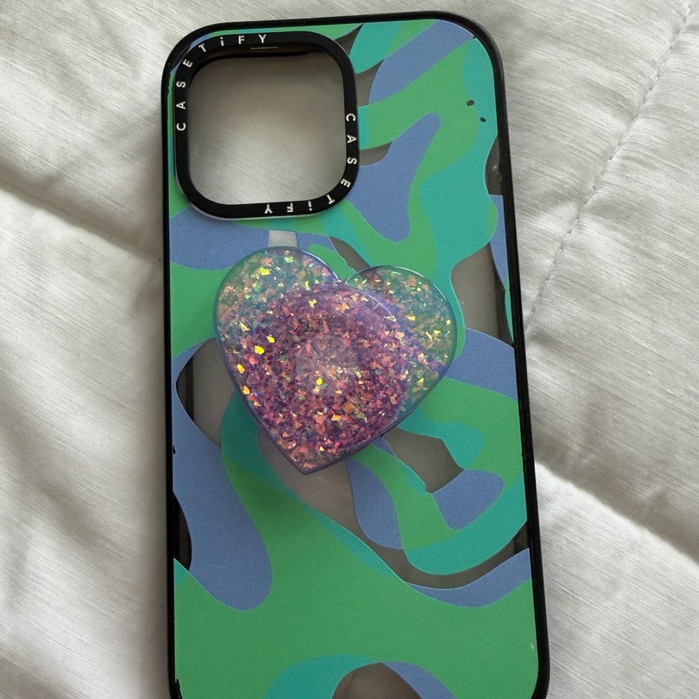 Casetify Blue and Green Case with Glitter Purple Heart, for iPhone 14 Pro Max